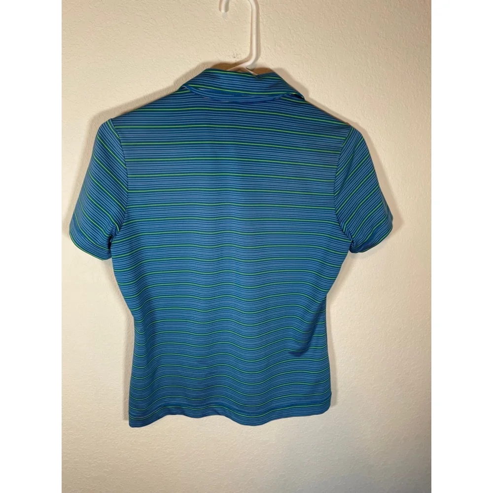 Women’s Nike Golf Polo Collared Shirt Blue & Lime Stripped Size Small